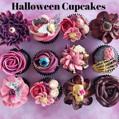 there are many cupcakes that have flowers on them