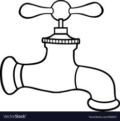 a black and white drawing of a faucet