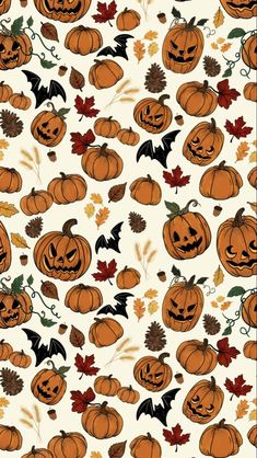 pumpkins with bats and leaves on a white background seamless wallpaper pattern photo