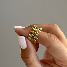 Gold Adjustable Fashion Ring. Made of 18k gold plated steel. Open Ring. Original Size: 7 US --- PRODUCTION TIMES--- Every ring ships next day. The delivery dates are estimates since they do not depend directly on us but on the transport service.  Care: Avoid getting it wet and direct contact with chemicals such as perfumes to maintain its beauty. ANYTTABOHO  Made With Love Label Text, Multiple Rings, Gold Rings Fashion, Turquoise Ring Silver, Ring Fashion, Raffia Bag, Handmade Jewelry Gift, Fashion Ring, Open Ring