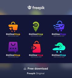 the logo for free shop is shown in different colors and shapes, including shopping bags