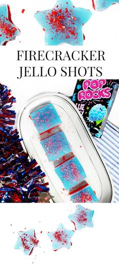 the firecrackerr jello shots are being made with red, white and blue sprinkles