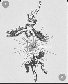 a drawing of two people in the air