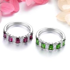 Elegant Octagon-Cut Rhodolite Garnet and Chrome Diopside Sterling Silver Ring This vintage-inspired ring features a luxurious octagon-cut natural Rhodolite Garnet and shimmering Chrome Diopside gemstones set in high-quality sterling silver. With its timeless classic style, this ring adds a touch of elegance to any outfit. Exquisite Design Perfect for those who appreciate fine jewelry, this ring showcases: Metal: 925 Sterling Silver Main Stone: Natural Rhodolite Garnet & Chrome Diopside Main Ston Romantic Classic, Green Chrome, Sterling Silver Rings Bands, Rhodolite Garnet, Silver Band Ring, Sterling Silver Bands, Watches Jewelry, White Topaz, Silver Band