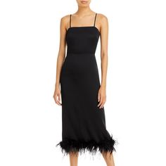 Strapless Neck Adjustable Spaghetti Shoulder Straps Pleated Waist Back Waist Darts Back Slit Feather Trimmed Hem Imported 95% Polyester/5% Spandex Machine Wash Dress With Ostrich Feathers, Beautiful Cocktail Dresses, Black Spaghetti Strap Dress, Chic Holiday, Paris Dresses, Feather Trim, Paris Woman, Feather Dress, Pink Midi Dress