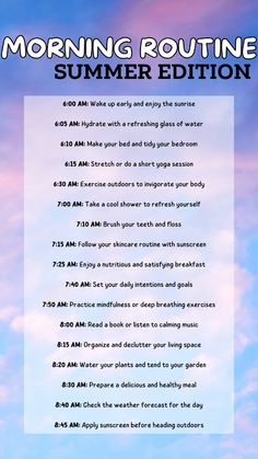 Embrace the sunny season with a refreshing summer morning routine! ☀️🌴 Discover how to start your day with vibrant energy and relaxation. 🌟 From enjoying a cool morning stretch to sipping on a chilled smoothie and soaking up the fresh air, these summer routine ideas will make your mornings feel effortless and invigorating. 🌼 Set the tone for a perfect summer day with a routine that celebrates the season! 💫 Summer Morning Routine, Summer Routine, Morning Stretch, Evening Rituals, A Morning Routine, Miracle Morning