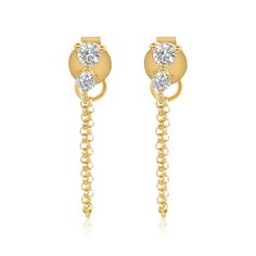 This Gold Diamond Double Prong Drop Loop Earring features diamonds set in 14KT Gold. Diamond 0.16 cts Gold 1.06 grams Measures 23mm Sold as a single Available in Preorder Gold Chain Earrings by Monisha Melwani Chain earrings are a stylish and versatile type of jewelry that features one or more chains as part of their design. Unlike traditional earrings that might consist of a single stud or hoop, chain earrings incorporate chains that can vary in length, thickness, and style. These chains can da Crescent Moon Necklace Gold, Gold Chain Earrings, Ear Climbers Earrings, Traditional Earrings, Climber Earrings, Solid Gold Earrings, Loop Earrings, Crescent Moon Necklace, Gold Moon