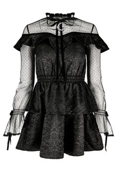 Unleash your inner gothic queen with our crescent pendant jacquard ruffled dress. the luxurious jacquard fabric and intricate ruffle detailing combine to create a stunningly elegant look. perfect for any occasion, shop now and make a statement with your unique style! Castle Party, Metal Goth, Goth Clothes, Goth Rock, Rock Metal, Dresses Xxl, Mesh Sleeves, Jacquard Dress