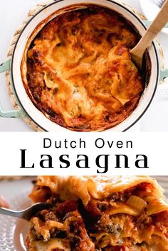 thick layers of melty & hearty lasagna noodles, tomato sauce, beef and cheese baked up in a dutch oven Lasagna Soup Recipe Dutch Oven, Lasagna In Dutch Oven, Dutch Oven Recipes For Two, Dutch Oven Baking Recipes, Best Dutch Oven Recipes Dinners, 5 Quart Dutch Oven Recipes, Recipes Using Dutch Oven, Dutch Oven Baking