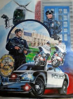 Police Painting Ideas, Police Painting, Police Poster, Batman Comic Cover, Police Memorial, Activism Art, Office Mural, French Lessons