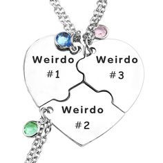 PRICES MAY VARY. Unique Trio Necklace Set: Embrace the quirkiness with our Weirdo 1, Weirdo 2, Weirdo 3 Necklace Heart BFF Set! Crafted from high-quality stainless steel, these three necklaces come together to form a heart, symbolizing the unbreakable bond of friendship. Perfect for best friends, sisters, or any trio of kindred spirits. Heartfelt Friendship Jewelry: Express your unique connection with this special BFF necklace set. Each necklace is engraved with "Weirdo 1," "Weirdo 2," or "Weird Trio Friendship Necklace, Trio Things, Bff Necklace, Trio Necklace, 3 Best Friends, Three Necklaces, Sisters By Heart, Bff Necklaces, Best Friend Necklaces