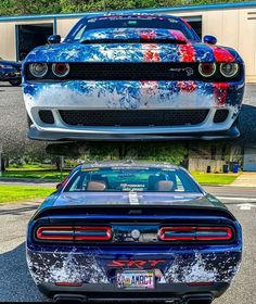 the front and rear view of a car painted with paint