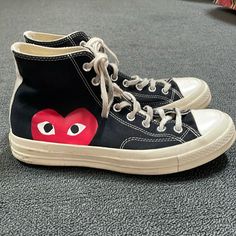 Normal Wear But Overall In Good Condition With Lots Of Life Offers Welcome Converse X Comme Des Garcons, Red High Tops, Play Shoes, Shoes Converse, Comme Des Garcons Play, Red High, Black Red, High Tops, Men's Shoes