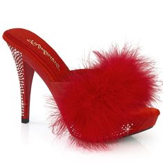 Pleaser Shoes Fabulicious Elegant 401f Red Marabou Rhinestone Heels 4 1/2" (114mm) Heel 1" (25mm) Platform Marabou Slipper Featuring Rhinestone Embellished Heel And Platform Eleg401f/Rpu/M #Nwt #New #Dollskill #Exotic #Dancer Vegan Heels, Alternative Shoes, Single Sole Heels, Red Platform, Festival Shoes, Punk Boots, Pleaser Shoes, Embellished Heels, Rhinestone Heels