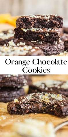 orange chocolate cookies stacked on top of each other with the words orange chocolate cookies above them