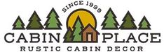 cabin in place rustic cabin decor logo with pine trees and mountains on the bottom right corner