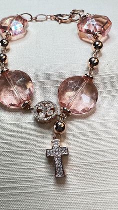 Excited to share the latest addition to my #etsy shop: Beautiful Rose Gold Bracelet Handmade https://etsy.me/3LDQDDd #rosegold #birthday #crafted #createdbyhands #bracelet #metalbracelet #rhinestonecross #octagonalbeads #roundcrosscharm Rose Gold Birthday, Beautiful Rosary, Rosary Jewelry, Handmade Rose, Rhinestone Cross, Small Beads, Rose Gold Chain, Rose Gold Bracelet, Silver Shop