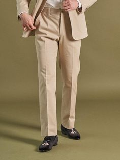 Composition : 100% cottonCountry of Origin : Republic of Korea Cream Fitted Pants With Straight Hem, Fitted Cream Pants With Straight Hem, Classic Beige Pants With Welt Pockets, Fitted Beige Bottoms With Straight Hem, Beige Fitted Bottoms With Straight Hem, Formal Beige Pants With Welt Pockets, Fitted Beige Chinos For Business Casual, Formal Cream Pants With Straight Hem, Beige Formal Bottoms With Pockets