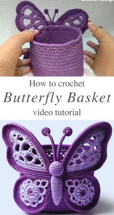 crochet butterfly basket is shown with the text, how to crochet butterfly basket