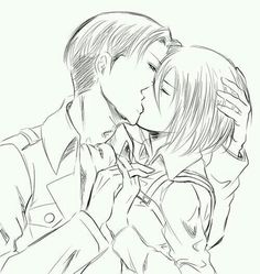 a drawing of two people kissing and one is holding his head to the other's chest