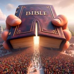 the bible is open and people are standing in front of it with their hands together