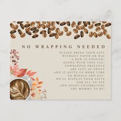 a card with coffee beans on it and the words, nowrapping needed