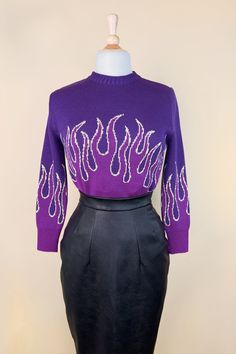 Girls on Fire Sweater in Purple by Psycho Apparel On Fire Sweater, Fire Sweater, On Fire, Sleeve Length, Purple