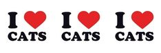 the words i love cats and two hearts are shown in black on a white background