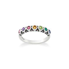 Create an even more colorful ring stack with the addition of these faceted Gemstone Stacker Rings. Seven round gemstones are highlighted in bezel and prong settings for extra brilliance with each turn of the hand. Choose from either solid one-color gemsto Elegant Multicolor Rings With Bezel Setting, Fine Jewelry Multi-stone Birthstone Ring, Multicolor Round Cut Rings With Accent Stones, Fine Jewelry Birthstone Ring With Bezel Setting, Multicolor Diamond Ring With Accent Stones, White Gold Stackable Rings With Accent Stones, Multicolor Round Jewelry With Bezel Setting, Multicolor Jewelry With Bezel Setting, Multicolor Round Bezel Set Jewelry