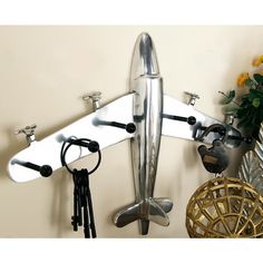 25 in. x 18 in. Vintage Airplane Aluminum Wall Hook Rack - Super Arbor Wall Hook Rack, Airplane Wall, Airplane Decor, Vintage Airplane, Pipe Lamp, Hook Rack