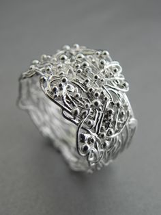 "Fairy" Ring. Silver wire woven together and dotted with tiny silver balls. Handcrafted by Quench & Pickle. Wedding Rings Silver, Silver Fairy, Metal Clay Jewelry, Black Beaded Jewelry, Rings Silver, Unusual Jewelry