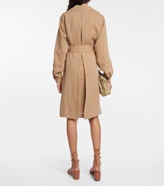 Linen Shirt Dress in Beige - Loro Piana | Mytheresa Chic Spring Linen Dress, Chic Flax Linen Dress, Elegant Linen Midi Dress With Relaxed Fit, Chic Linen Dress For Daywear, Elegant Relaxed Fit Linen Midi Dress, Elegant Linen Dress For Daywear, Elegant Flax Colored Linen Day Dress, Elegant Flax Linen Dress, Neutral Linen Dresses For Daywear