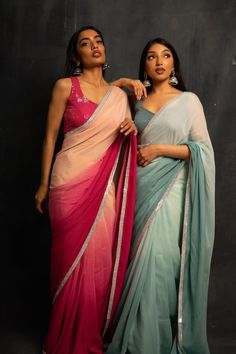 New Sarees, New Dress Design Indian, Ombre Saree, Lehenga Designs Simple, Desi Fashion Casual