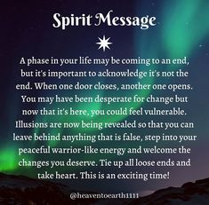 an image with the words spirit message written in front of green and blue aurora lights