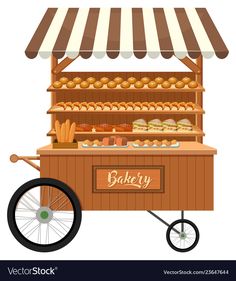 an old fashioned bakery cart with breads and pastries