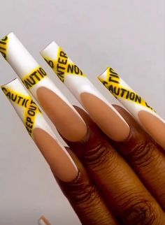 Caution Nail Design, Caution Nails, Halloween Theme Nails, Halloween Themed Nails, Construction Nails, Tape Nail Art, Holloween Nails, Themed Nails, Spooky Nails