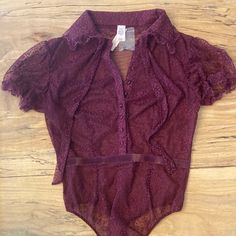 Nwt Size Small Maroon Body Suit Victoria's Secret Fitted Bodysuit For Spring, Chic Fitted Victoria's Secret Bodysuit, Chic Victoria's Secret Bodysuit, Victoria's Secret Fitted Bodysuit For Night Out, Maroon Bodysuit, Red Lace Bodysuit, Black Mesh Bodysuit, Silk Bodysuit, Bodysuit Blouse