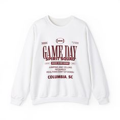 SPIRIT Squad! Game Day Columbia, South Carolina Sweatshirt, SEC, D1, Make Some Noise, Football Season, Football Fan, College Football This combination helps designs come out looking fresh and beautiful. The collar is ribbed knit, so it retains its shape even after washing. There are no itchy side seams on these sweaters. .: Made with a medium-heavy fabric blend of 50% cotton and 50% polyester (8.0 oz/yd² (271.25 g/m this sweatshirt feels cozy and is the perfect choice for those colder months. .: The classic fit along with the crew neckline deliver a comfy wearing experience with a clean-cut style. Meanwhile, the double-needle stitching at the shoulder, armhole, neck, waistband, and cuff seams add top-tier durability.  .: Say goodbye to itchiness thanks to the gray, pearlized tear-away labe Cheap Pre-shrunk Hoodie For Game Day, Make Some Noise, Squad Game, Columbia South Carolina, Clean Cut, Football Season, Football Fans, College Football, Top Tier