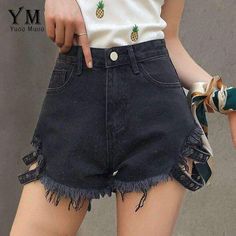 Get a trendy and edgy look with our E-girl Ripped Denim Shorts. Available in 3 different colors, these shorts feature a ripped design, a high waist fit, and frayed hem that adds an extra edge to your style, perfect for any E-girl inspired outfits. Made of durable denim material, these shorts are perfect for any casual day out and can be paired with any top, from a graphic tee to a cute aesthetic blouse. Waist Type: Mid Closure Type: Elastic Waist Material: 100% Linen Clothing Lengt: Regular Gend E Girl Style, Y2k Aesthetic Fashion, High Waist Denim Shorts, Hooded Denim Jacket, Ripped Denim Shorts, High Waist Denim, Tumblr Outfits, Vintage Denim Jacket, High Waisted Shorts Denim