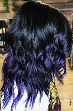 Black Hair With Hints Of Color, Subtle Fantasy Hair Color, Dark Blue With Purple Hair, Pops Of Hair Color, Black Hair With Highlights Medium Length, Black With Vivid Colors Hair, Dark Hairstyles Medium, Spring Hair Color Ideas For Brunettes Curly, Vibrant Highlights On Dark Hair