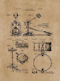 an old paper with drawings on it and some type of device in the middle of it