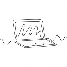 a line drawing of a laptop computer with waves coming out of the screen and on top of it