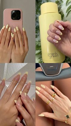 Chrome yellow nails - spring nails - 2024 nails Short Nail Yellow Designs, Yellow Inspired Nails, Sheer Yellow Nails, Yellow Inspo Nails, Baby Yellow Chrome Nails, Pale Yellow Almond Nails, Yellow Chrome Almond Nails, Yellow Chrome French Tip Nails, Pale Yellow Chrome Nails