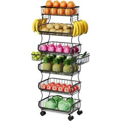 three tiered fruit and vegetable rack on wheels