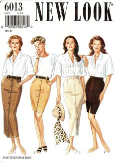 Sz 8 Thru 18 New Look Skirt Pattern 6013 Misses' Button Front or Back Zip Skirts With Hemline Slits in Two Lengths New Look Patterns - Etsy Australia 90s Prints, Old Patterns, 90s Inspired Outfits, Fashion Design Collection, Summer Work Outfits, 1980s Fashion, Sewing Design