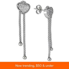 in stock Macy's White Gold Dangle Earrings, Silver Diamond Earrings From Macy's As Gift, Macy's Sterling Silver Diamond Earrings As Gift, Macy's Silver Diamond Earrings Gift, Macy's Silver Diamond Earrings With Accents, Macy's Silver Sterling Silver Diamond Earrings, Silver Heart Earrings With Diamond Accents, Chain Drop Earrings, Sterling Silver Drop Earrings