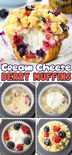 the steps to make cream cheese berry muffins