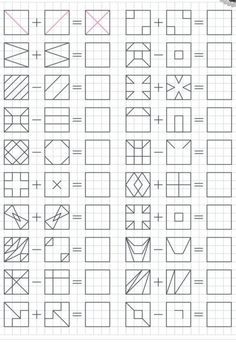 an image of different lines and shapes in graph paper, with the same line drawn across them