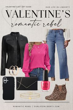 Break the rules this Valentine’s Day with a bold and edgy take on romantic style. This fierce look pairs flirty pops of pink with chic leather and leopard accents for the ultimate statement outfit. Perfect for date night or a night out with friends. Save this pin for outfit inspiration, and click to shop these must-have pieces. #RomanticRebel #ValentinesDayStyle #EdgyAndChic #BoldFashionInspo #ValentinesOutfitIdeas