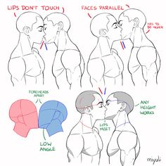 how to draw an kissing couple with different expressions on each face and neck, from the side